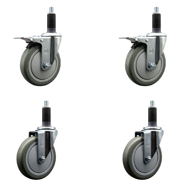 Service Caster 5'' Gray Poly Swivel 1-1/8'' Expanding Stem Caster Set 2 Total Lock Brakes, 4PK SCC-EXTTL20S514-PPUB-2-S-2-118 - main